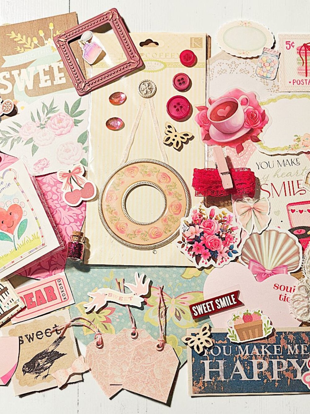 Sweet Love Theme Papercraft Ephemera Kit, Junk Journal, DIY Scrapbook Supplies